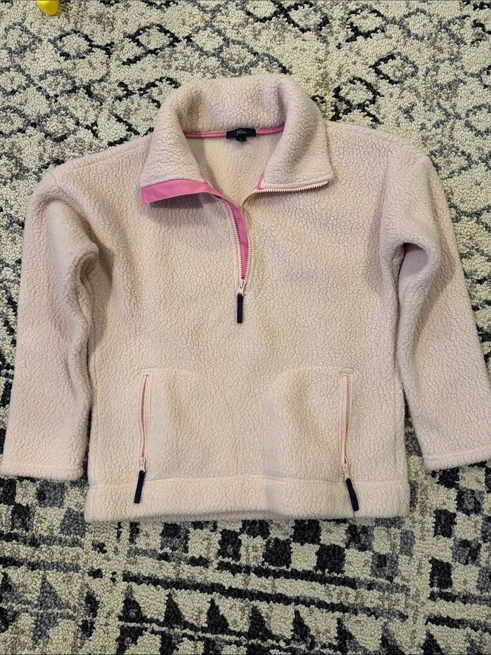 J. Crew Women’s Fleece Quarter Zip Pullover - Light Blush with Pink Trim